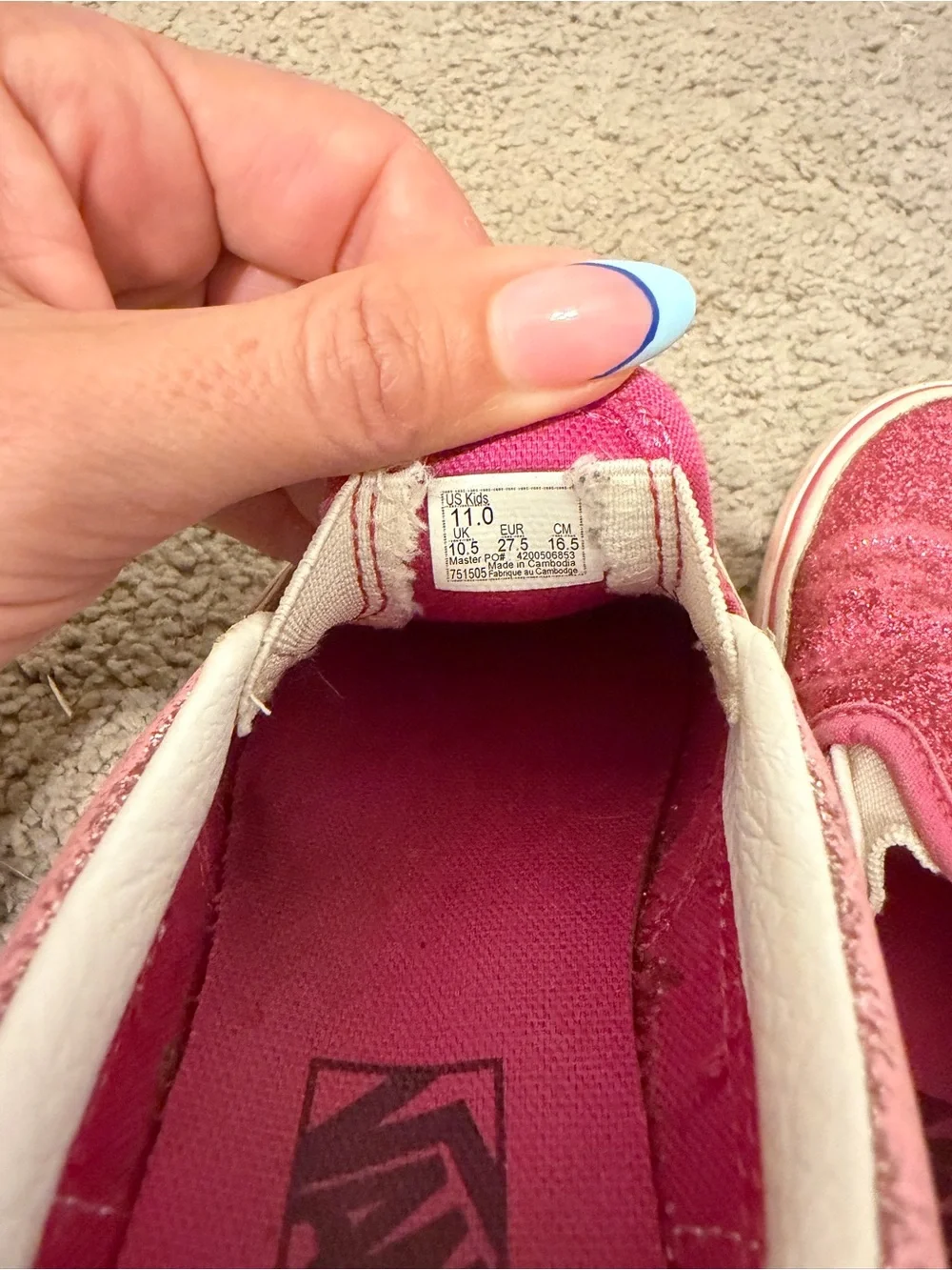 Vans Kids' Slip-On Glitter Sneakers - Pink size 11